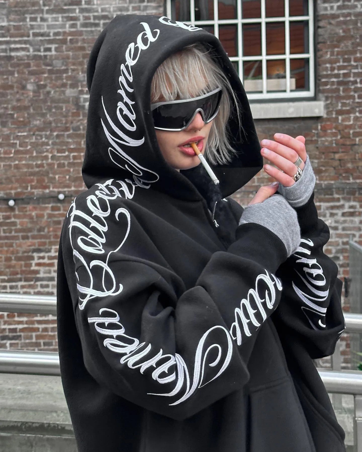 American Winter Sweatshirt Y2K Gothic Hip Hop Couple Hoodies Print Harajuku Zip up Oversized Women Punk Grunge Black Jacket